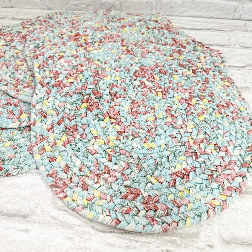 Vtg Pioneer Woman 6 Braided Placemats Reversible Floral Round Cottage Farmhouse